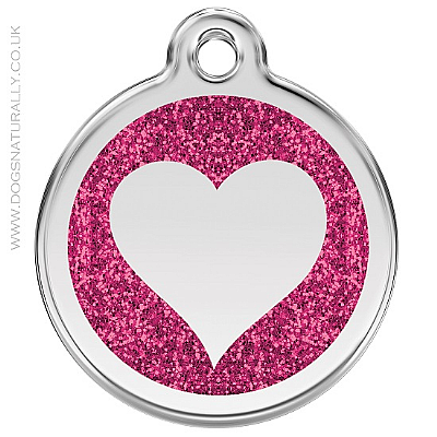 Hot Pink Glitter Heart Dog ID Tag (3 sizes)